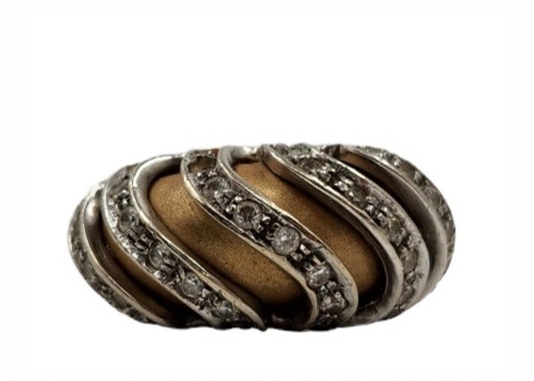 טבעת זהב איטלקית עשויה זהב לבן וצהוב 14 קראט, חתום, משובצת זירקוניה