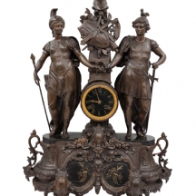 שעון קמין צרפתי עתיק גדול, מפואר ומרשים במיוחד, עשוי שפלטר (Spelter) - ארס ואתנה
