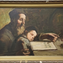 'תלמיד חכם' - ציור אירופאי עתיק, שמן על בד, חתום: V. Harnik