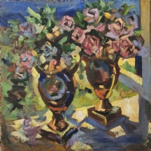 'פרחים באגרטלים צרפתיים' - ציור ישן, שמן על בד