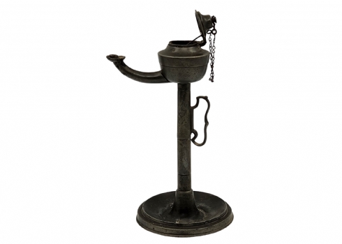 לאספנים - מנורת פיוטר עתיקה מהמאה ה-18 לשמן ופתילה