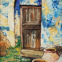 'מפתן בית' - שמן על קרטון