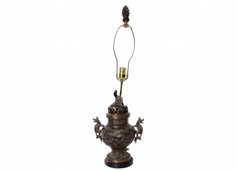 בסיס (רגל) למנורה שולחנית עשוי מכד ברונזה יפני עתיק ואיכותי מתקופת 'מייג'י'