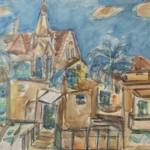 דליה מינץ - 'משכנות', אקוורל על נייר