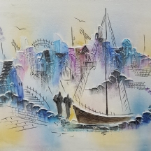 'מעגן יפו' - טכניקה מעורבת על נייר
