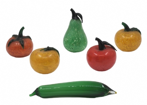 לוט של 6 קישוטים בצורת פירות, עשויים זכוכית בעבודת יד