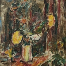 צבי שור (Zvi Shorr) - 'פרחים באגרטל' - ציור ישן ויפה, שמן על בד, לא חתום