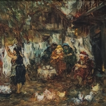 משה צ'אוסקי (Moshe Chauski) - 'יום כביסה' - שמן על בד צרפתי, חתום