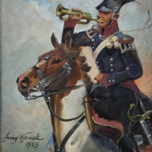 יז'י קוסאק (צייר פולני, 1886-1955 / Jerzy Kossak) - 'פרש נאה ורווק תוקע בחצוצרה