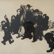 משה ברנשטיין (Moshe Bernstein) - 'לשמח חתן וכלה' - גואש שחור על נייר, חתום