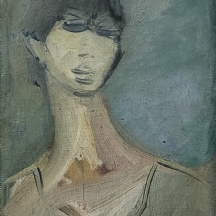 יהודה ורדי (Yehuda Vardi) - 'פורטרט אישה ארוכת צוואר' - שמן על בד, חתום ומתוארך