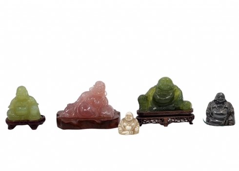 לוט של 5 פסלונים סינים ישנים שונים בדמות בודהה חייכן