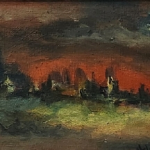 יהודה יבנאי - 'שמיים אדומים' - ציור ישן, שמן על בד, חתום