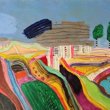 עודד פיינגרש (Oded Feingersh) - 'שני עצים ופסגת הר מושלגת' - שמן על נייר, חתום