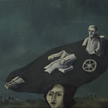 דן קדר (Dan Kedar) - 'כובע מפוסל' - ציור ישן, שמן על בד, חתום ומתוארך: 1968