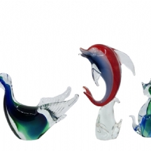 לוט של 5 פסלוני זכוכית וקריסטל ישנים, בדמויות של חיות, תוצרת איטליה וצ'כיה