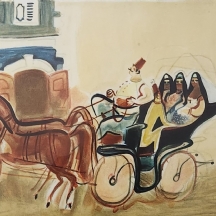 נחום גוטמן (Nachum Gutman) - 'כרכרה ביפו' - ליטוגרפיה ישנה