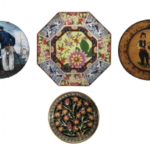 לוט של 4 צלחות דקורטיביות יפות, מחומרים שונים