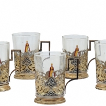 סט של 6 מחזיקי כוסות תה רוסים ישנים (סובייטים), עשויים כסף, חתומים: '875'