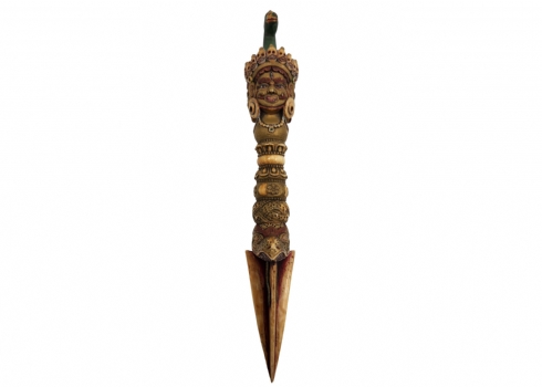 פגיון ואג'רה (vajra) טיבטי ישן ויפה עשוי חומר לבן יוקרתי מגולף צבוע ומוזהב