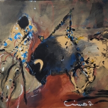 אורי ליפשיץ (Uri Lifschitz) - 'מטדור', צביעת יד על נייר מודפס מוצמד לבד