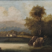 'בקתות באגם' - ציור עתיק מהמאה ה19