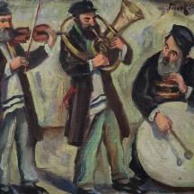 'שלושה כלייזמרים מנגנים' - ציור ישן, שמן על בד, חתום, אמן לא מזוהה