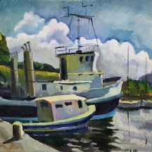 'מעגן בחיפה' - גואש על בד