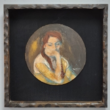 רוני גולדברג - 'אדמונית מהורהרת' - ציור ישן, שמן על לוח עגול, חתום