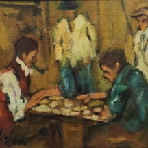 חיים סיטון (Haim Sitton) - 'שחקני הקלפים' - שמן על בד, חתום