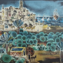 נחום גוטמן (Nachum Gutman) - 'נמל יפו' - ליטוגרפיה גדולה מאד ויפה במיוחד, חתומה