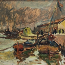 אבי שוורץ (Avi Schwartz) - 'נמל תל אביב' - ציור גדול במיוחד של האמן, שמן על לוח