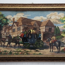תמונת גובלן גדולה ויפה, עשויה בעבודת ברלין, בדגם מרכבה רתומה לסוסים