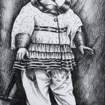 שושי חייט (Shosh Hayat) - 'ליצן' - רישום עיפרון שחור על נייר, חתום ומתוארך: 2007