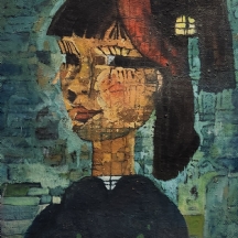 'נערה עם סרט אדום' - ציור ישן, שמן על בד, חתום דמול? או צמול? ומתוארך: 1977