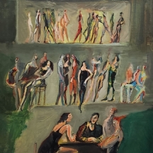 שלמה שוורץ (Shlomo Schwartz) - 'בחוג לריקודים סלונים' - שמן על בד, חתום