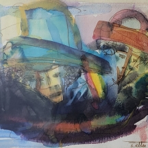 שלמה אלטר (Shlomo Alter) - 'זוג שמיימי' - אקוורל על נייר, חתום ומתוארך: 1978