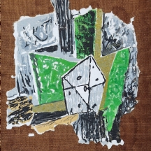 מרסל ינקו (Marcel Janco) - 'מבנים' - תמונה המשלבת הדפס משי מוצמד לשכבת גבס שנמרח