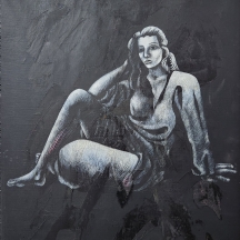 מנחם גפן - 'אישה בשחור ולבן' - ציור ישן, שמן על בד, חתום ומתוארך: 1973