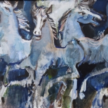 כתריאל עפרוני (Catriel Efrony) - 'סוסי הקרח הכחולים של סן סוסי' - ציור גדול, שמן