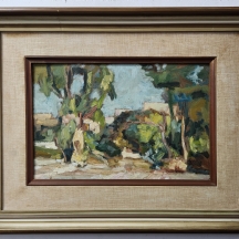 צבי  שור (Zvi Shorr) - 'נוף פתח תקווה' - שמן על לוח, לא חתום