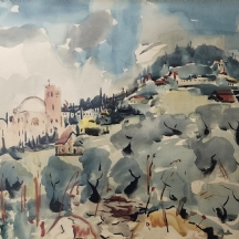 מרדכי אבניאל (Mordechai Avniel) - 'ירושלים' - ציור גדול מאד, אקוורל על נייר, חתו