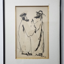 אלכסנדר בוגן (Alexander Bogen) - 'שני יהודים' - רישום על נייר, חתום ומתוארך