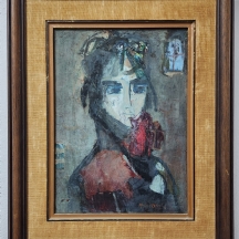 צבי מאירוביץ (Zvi Meirovich) - 'נערה מריחה שושן אדום' - שמן על בד, חתום