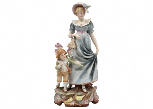פסל פורצלן גרמני עתיק גדול ומרשים, בדמות אישה וילד, מתוצרת: 'גרפנטל' (Grafenthal