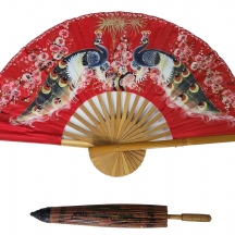 לוט של 2 פריטים סינים ישנים, שמשייה ומניפה