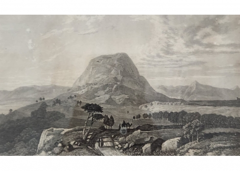 תצריב גרמני עתיק של הר תבור - 'Der Berg Tabor' - משנת 1850 בקירוב