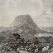 תצריב גרמני עתיק של הר תבור - 'Der Berg Tabor' - משנת 1850 בקירוב