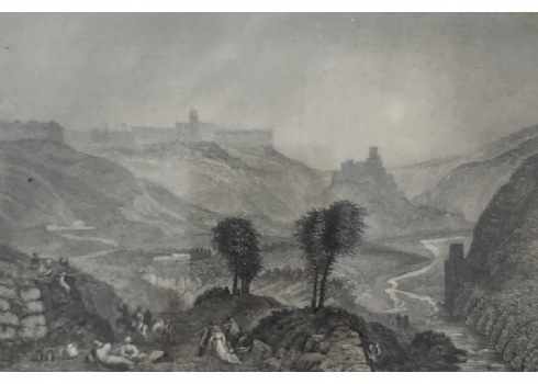 תצריב גרמני עתיק של הר תבור - 'Der Berg Morijah' - משנת 1850 בקירוב, ידות: 16X24