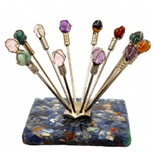 ערכה של 12 קיסמים להגשת דגים מלוחים עשויים מתכת ומעוטרים באבן טבעית